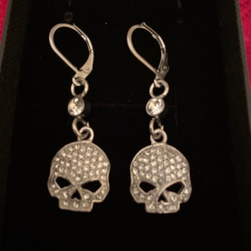 Skull Rhinestones Earrings - Picture 2 of 2